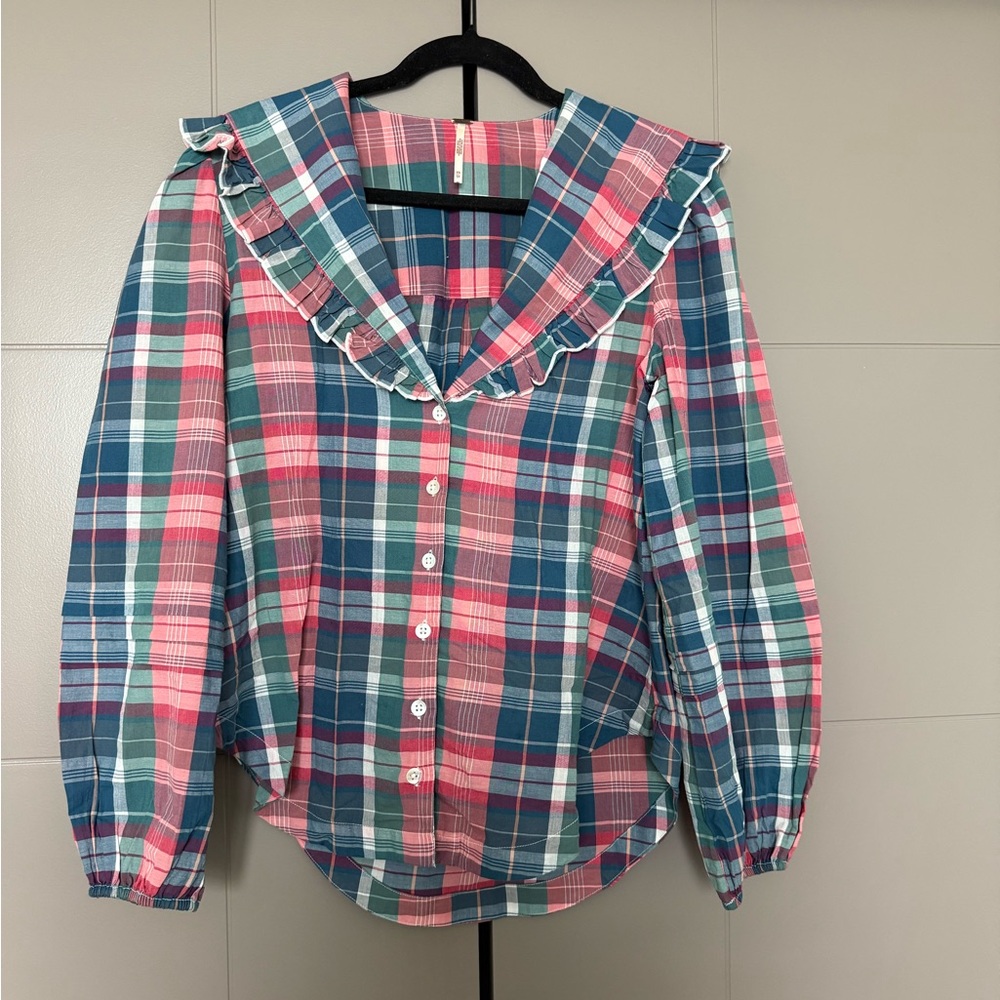 Free People Multicolor Plaid Ruffle Top
